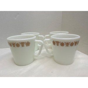 Pyrex Set of Four Butterfly Gold D Handles Coffee Tea Mugs Shower Gift Home